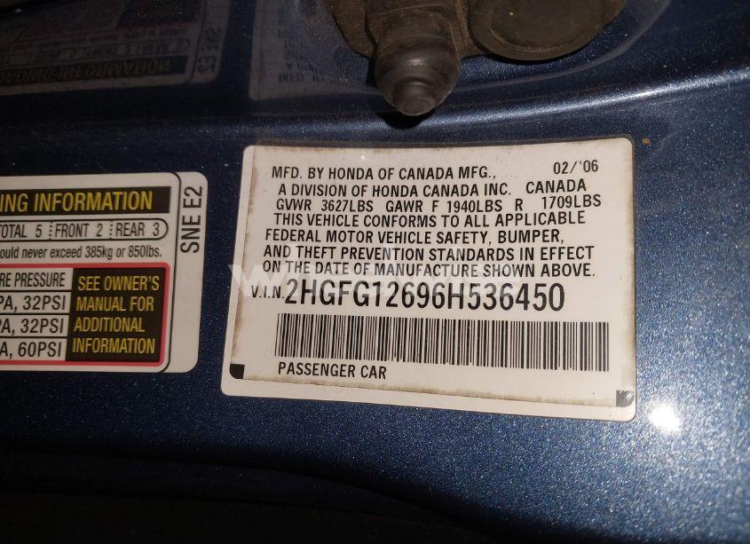 Photo 9 of 2006 Honda Civic LX (VIN 2HGFG12696H536450)