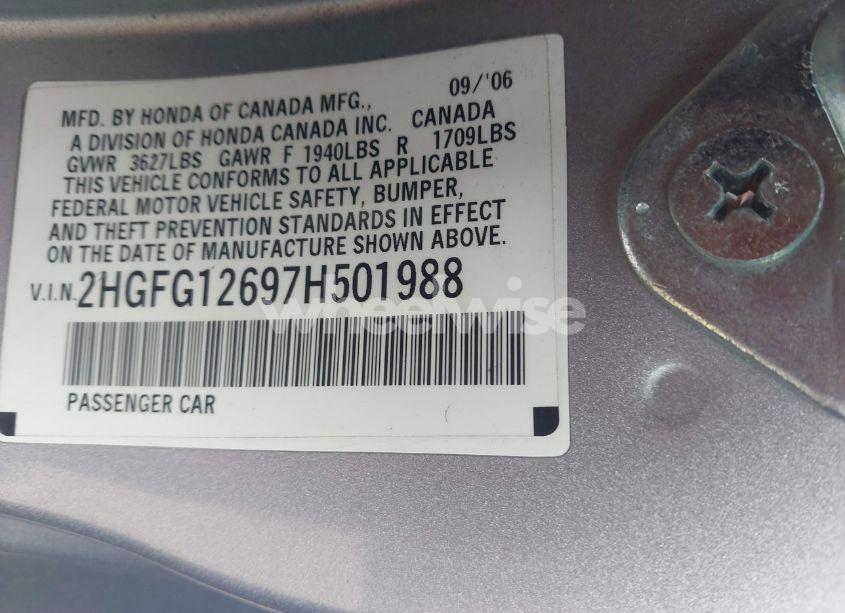 Photo 9 of 2007 Honda Civic LX (VIN 2HGFG12697H501988)
