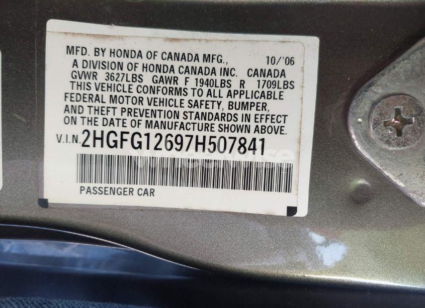 Photo 9 of 2007 Honda Civic LX (VIN 2HGFG12697H507841)