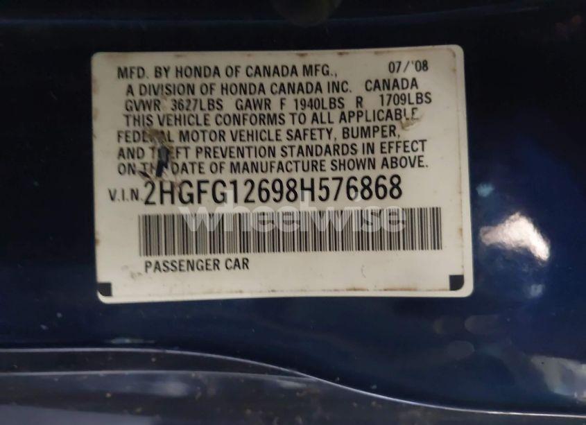 Photo 9 of 2008 Honda Civic LX (VIN 2HGFG12698H576868)