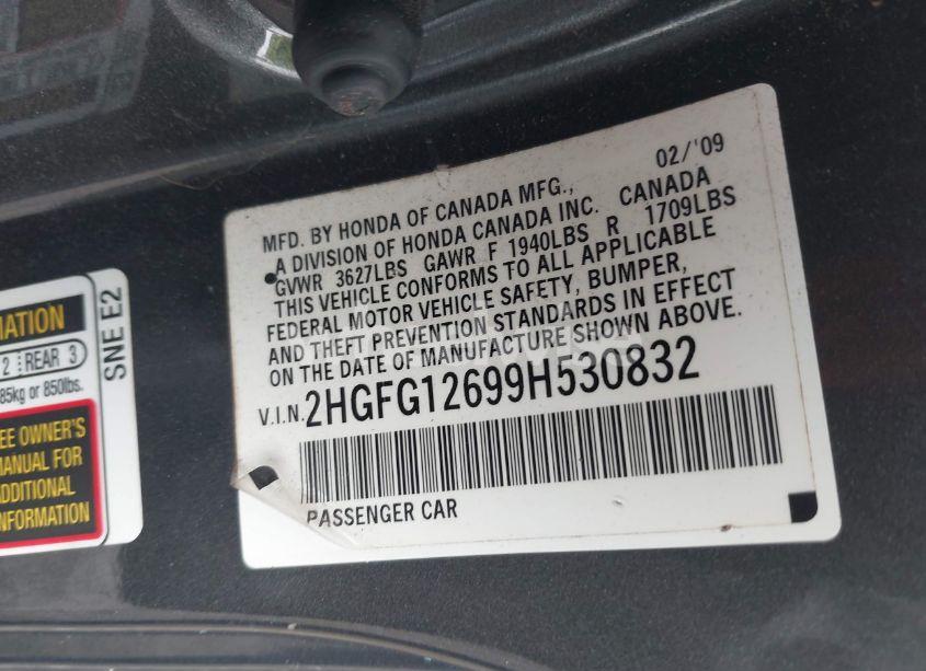 Photo 9 of 2009 Honda Civic LX (VIN 2HGFG12699H530832)