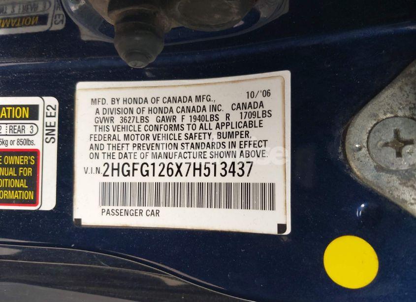 Photo 9 of 2007 Honda Civic LX (VIN 2HGFG126X7H513437)