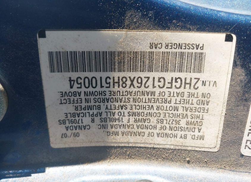 Photo 9 of 2008 Honda Civic LX (VIN 2HGFG126X8H510054)