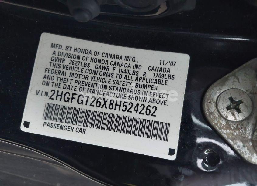 Photo 9 of 2008 Honda Civic LX (VIN 2HGFG126X8H524262)