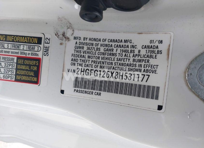 Photo 9 of 2008 Honda Civic LX (VIN 2HGFG126X8H531177)