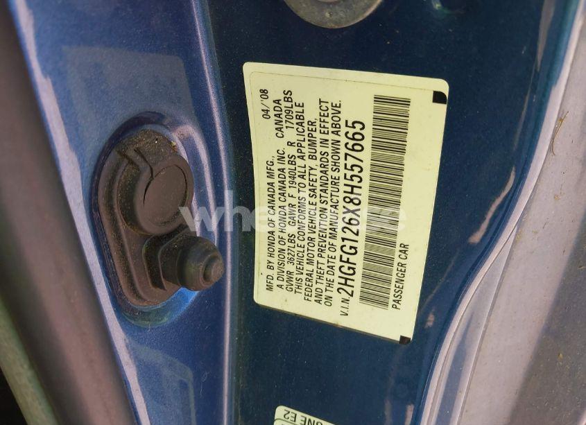 Photo 9 of 2008 Honda Civic LX (VIN 2HGFG126X8H557665)