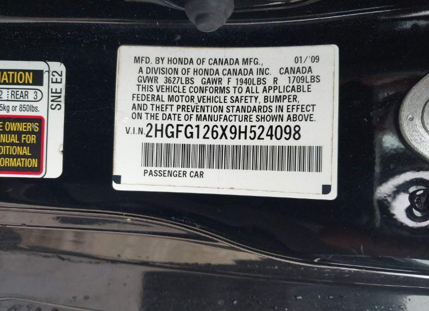 Photo 9 of 2009 Honda Civic LX (VIN 2HGFG126X9H524098)
