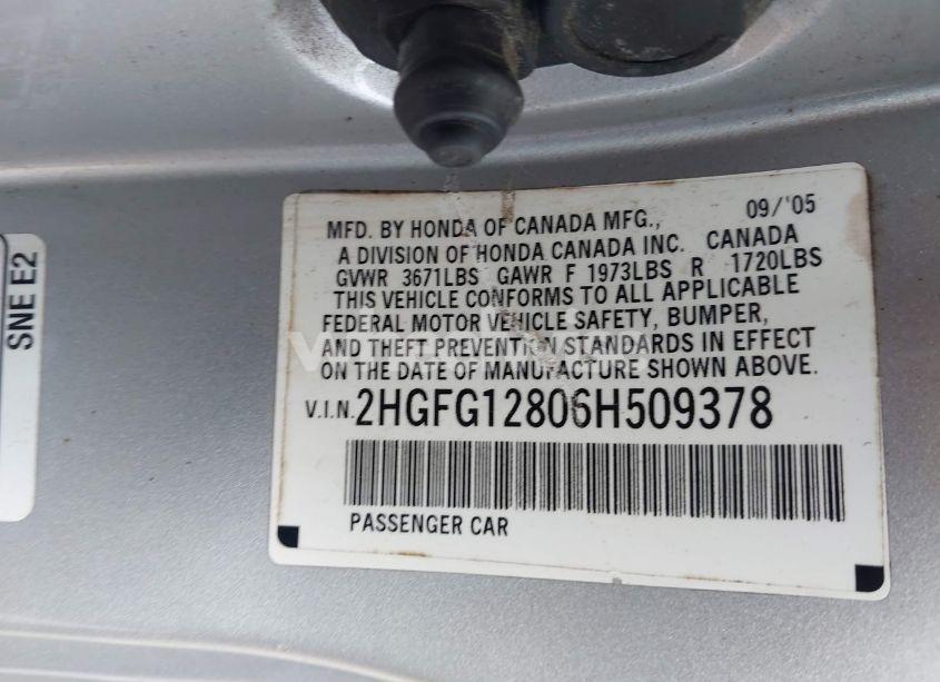 Photo 9 of 2006 Honda Civic EX (VIN 2HGFG12806H509378)