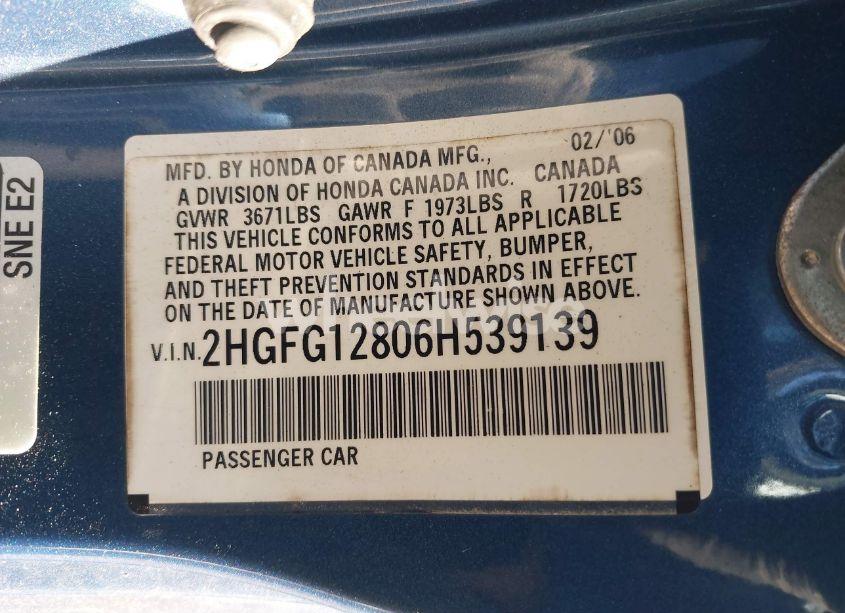 Photo 9 of 2006 Honda Civic EX (VIN 2HGFG12806H539139)