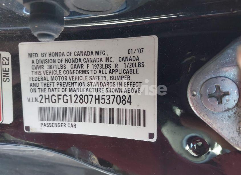 Photo 9 of 2007 Honda Civic EX (VIN 2HGFG12807H537084)