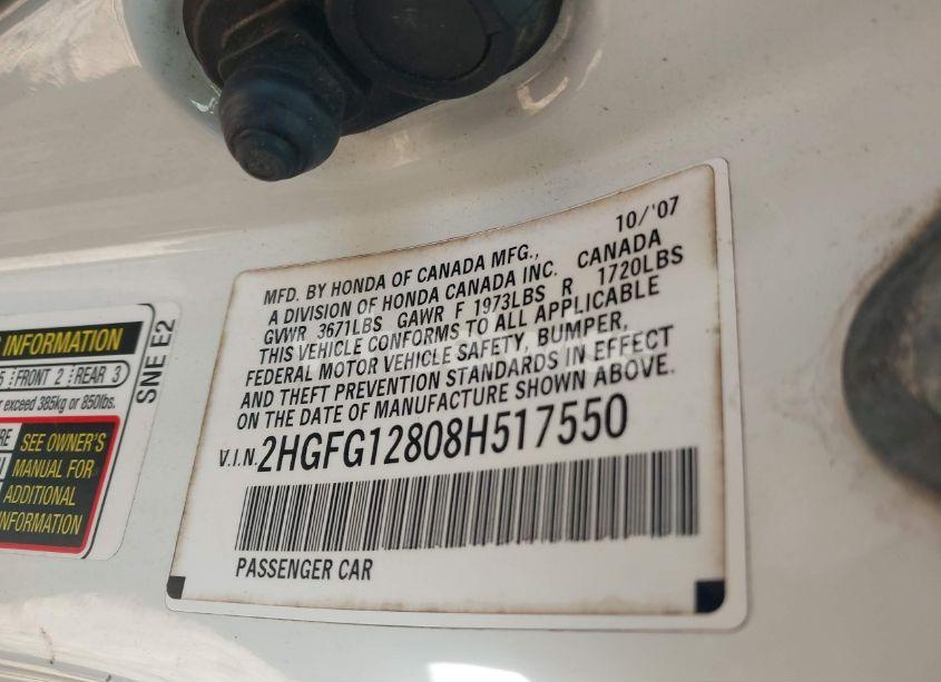 Photo 9 of 2008 Honda Civic EX (VIN 2HGFG12808H517550)