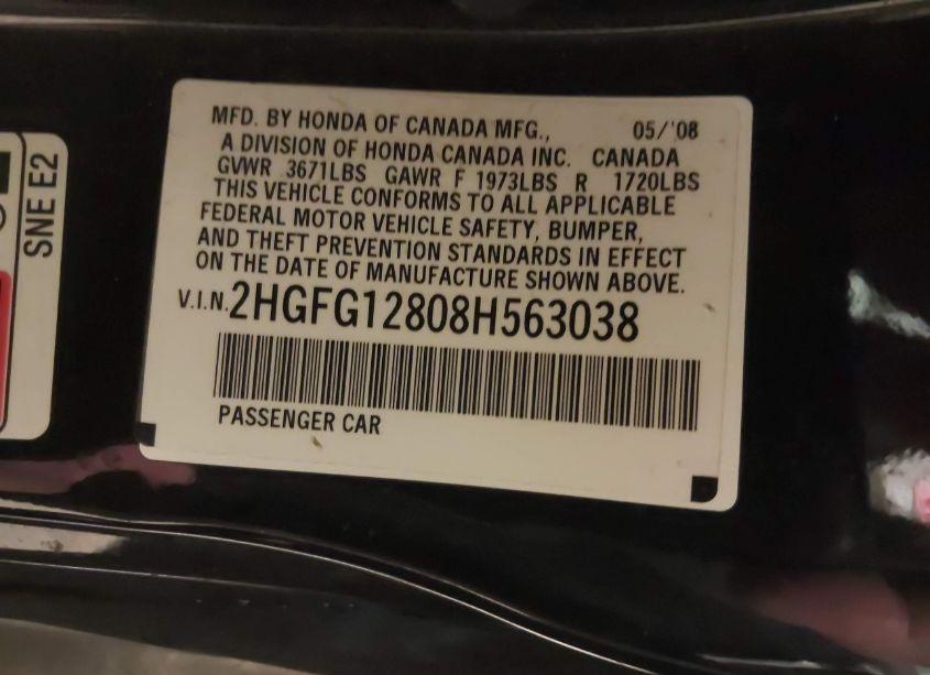 Photo 9 of 2008 Honda Civic EX (VIN 2HGFG12808H563038)