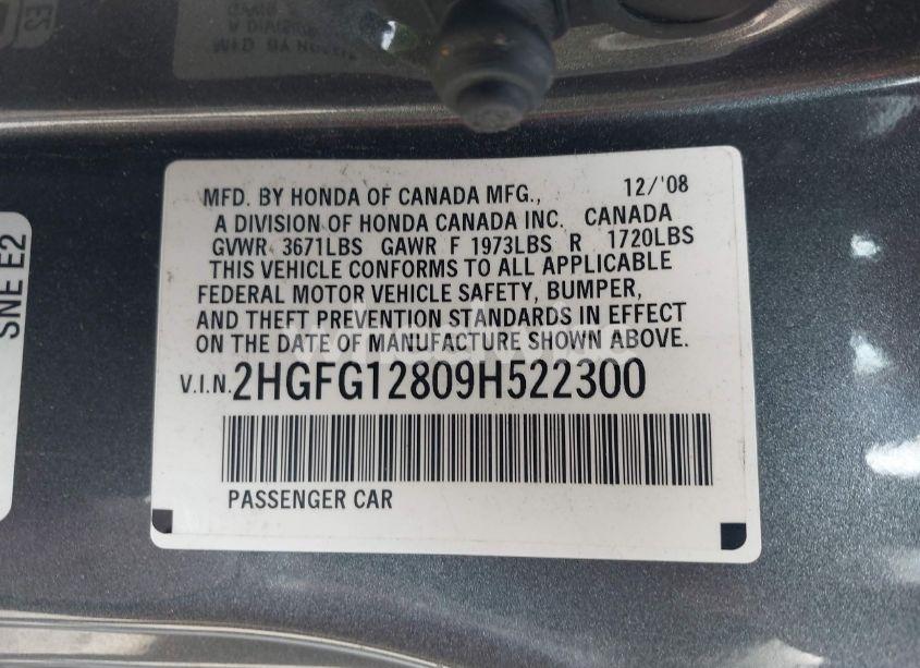 Photo 9 of 2009 Honda Civic EX (VIN 2HGFG12809H522300)