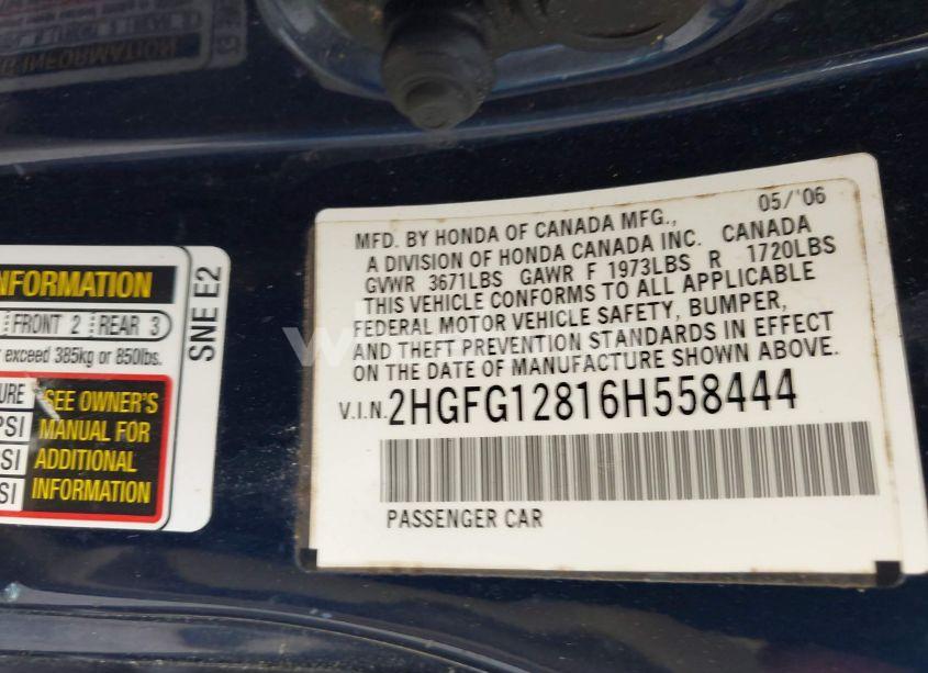 Photo 9 of 2006 Honda Civic EX (VIN 2HGFG12816H558444)