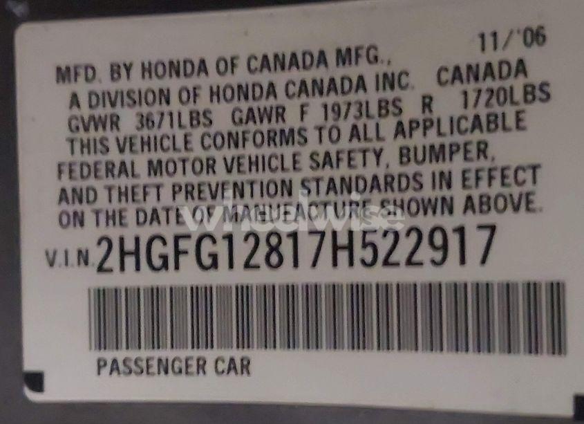 Photo 9 of 2007 Honda Civic EX (VIN 2HGFG12817H522917)