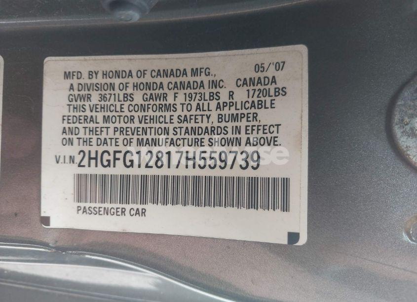 Photo 9 of 2007 Honda Civic EX (VIN 2HGFG12817H559739)