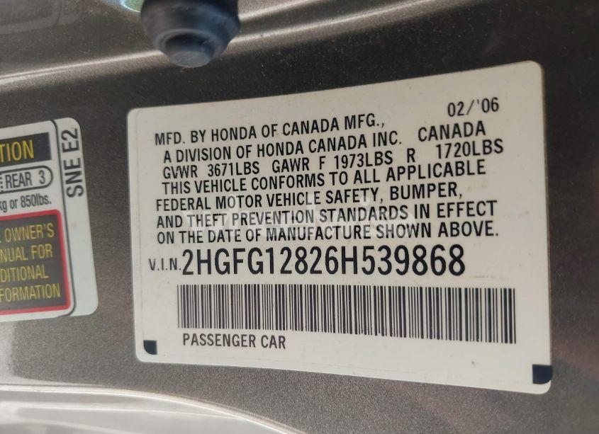 Photo 9 of 2006 Honda Civic EX (VIN 2HGFG12826H539868)