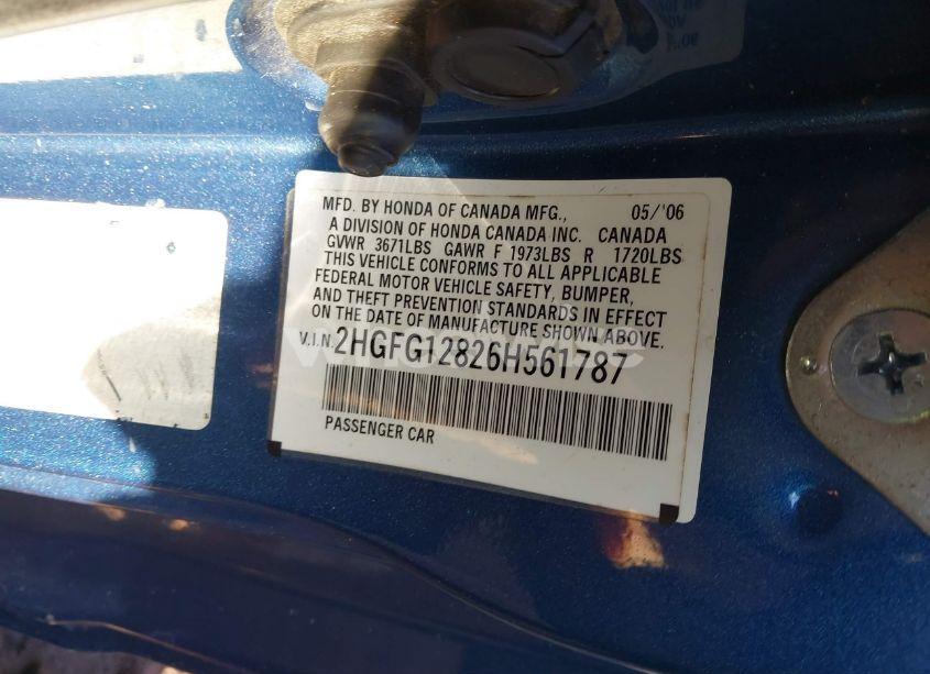 Photo 9 of 2006 Honda Civic EX (VIN 2HGFG12826H561787)