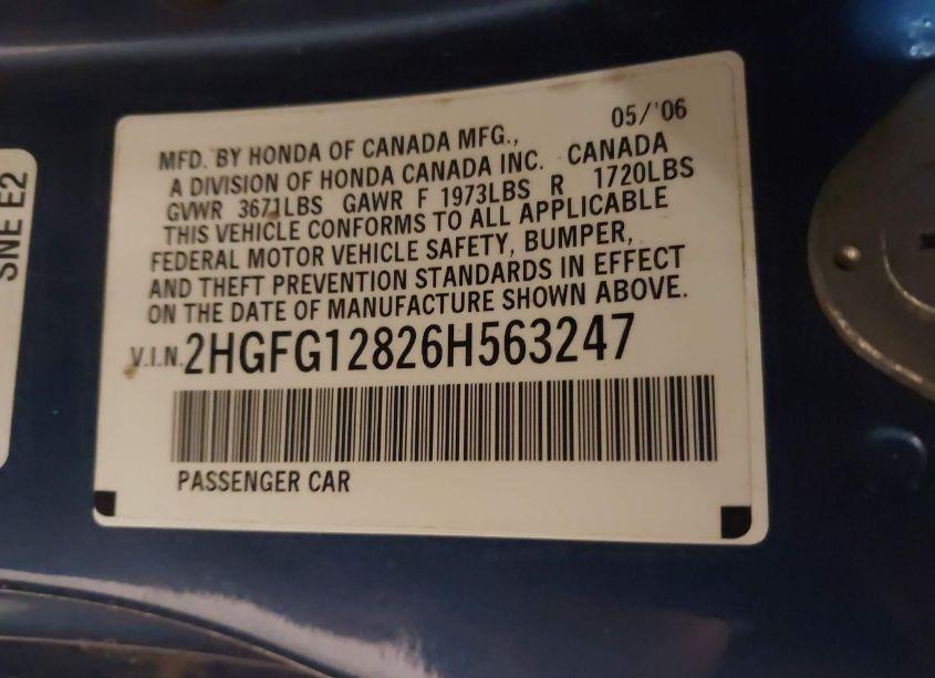 Photo 9 of 2006 Honda Civic EX (VIN 2HGFG12826H563247)