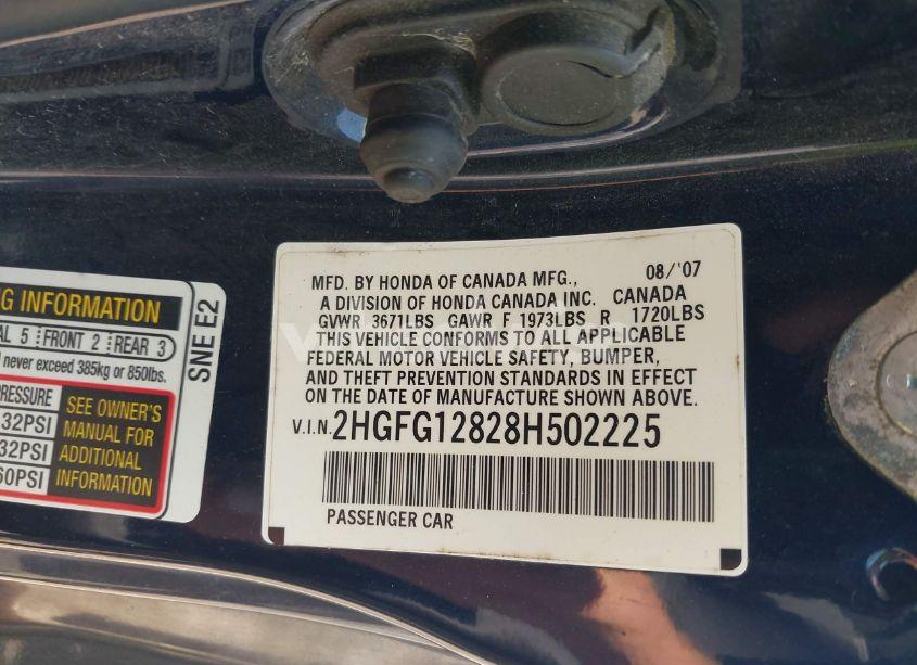 Photo 9 of 2008 Honda Civic EX (VIN 2HGFG12828H502225)