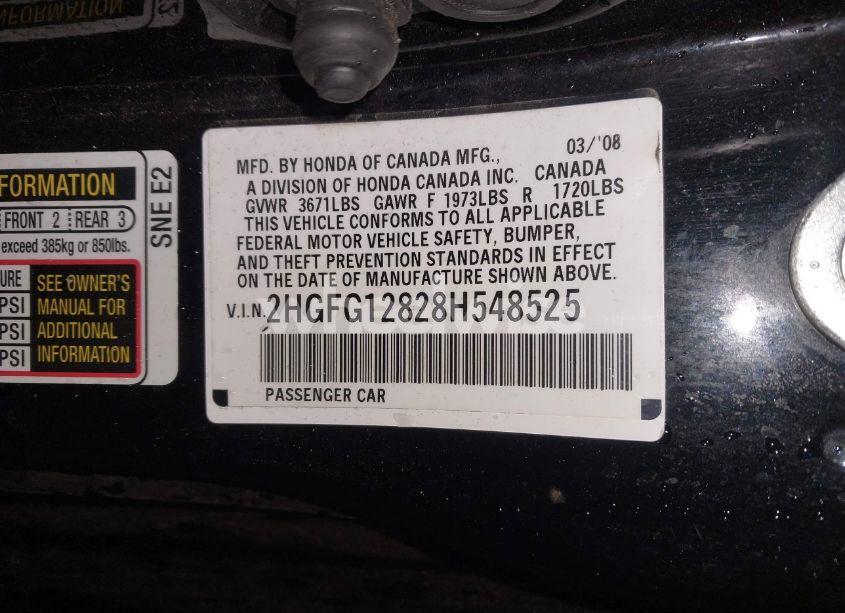 Photo 9 of 2008 Honda Civic EX (VIN 2HGFG12828H548525)