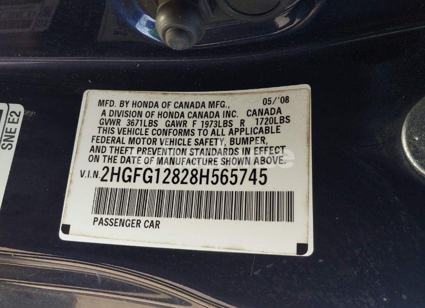 Photo 9 of 2008 Honda Civic EX (VIN 2HGFG12828H565745)