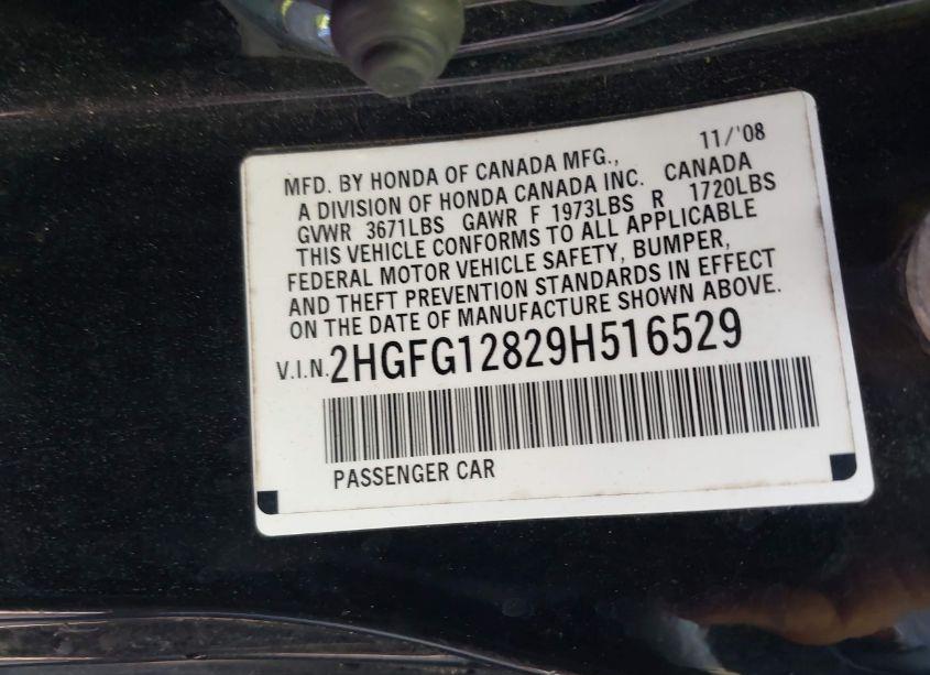 Photo 9 of 2009 Honda Civic EX (VIN 2HGFG12829H516529)