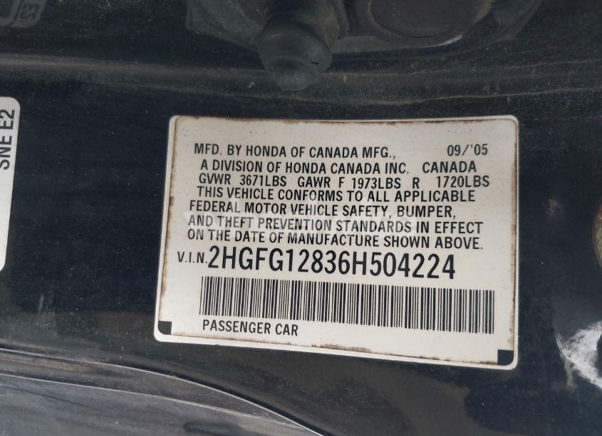 Photo 9 of 2006 Honda Civic EX (VIN 2HGFG12836H504224)