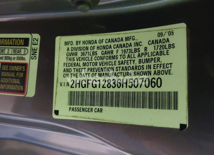 Photo 9 of 2006 Honda Civic EX (VIN 2HGFG12836H507060)