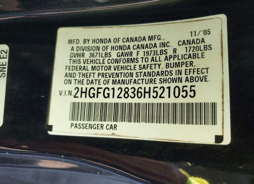 Photo 9 of 2006 Honda Civic EX (VIN 2HGFG12836H521055)