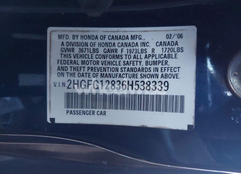 Photo 9 of 2006 Honda Civic EX (VIN 2HGFG12836H538339)