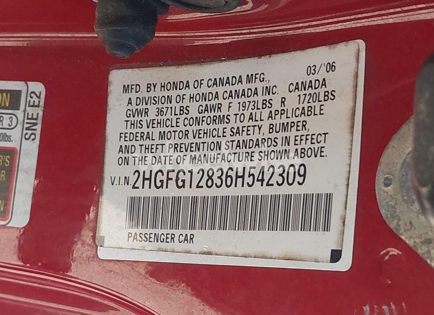 Photo 9 of 2006 Honda Civic EX (VIN 2HGFG12836H542309)
