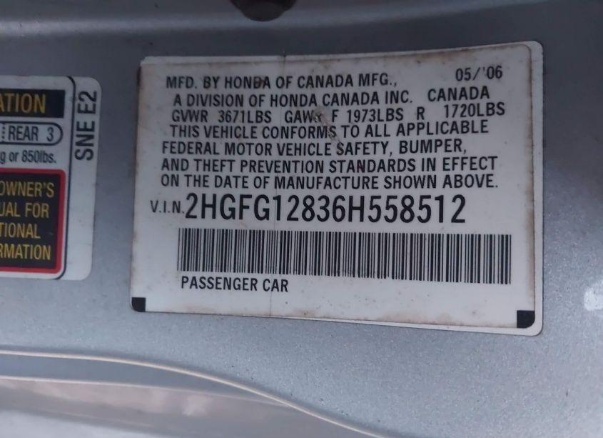 Photo 9 of 2006 Honda Civic EX (VIN 2HGFG12836H558512)