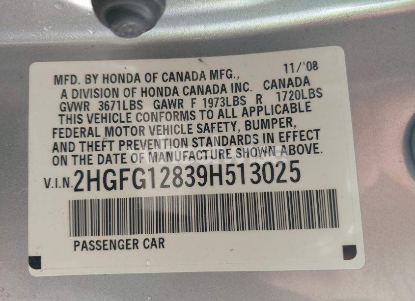 Photo 9 of 2009 Honda Civic EX (VIN 2HGFG12839H513025)