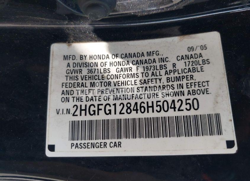 Photo 9 of 2006 Honda Civic EX (VIN 2HGFG12846H504250)