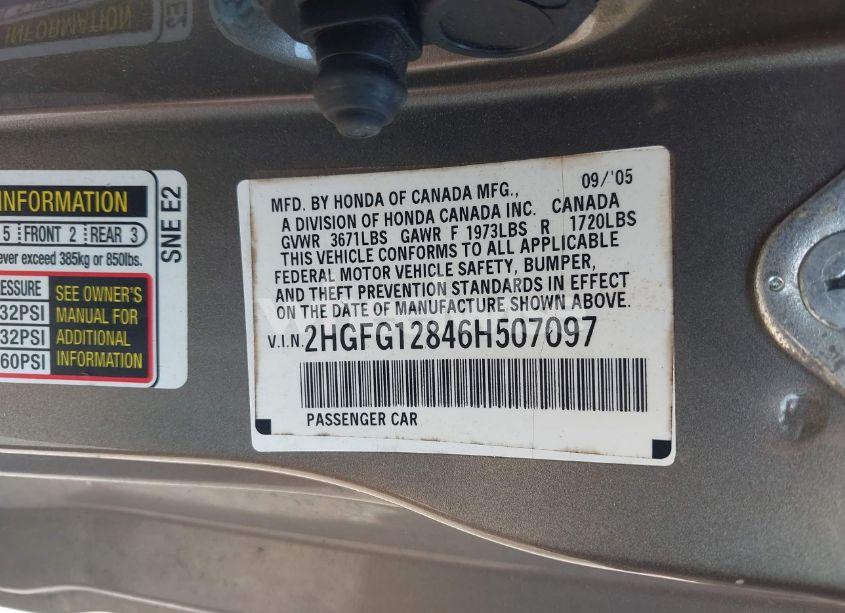 Photo 9 of 2006 Honda Civic EX (VIN 2HGFG12846H507097)