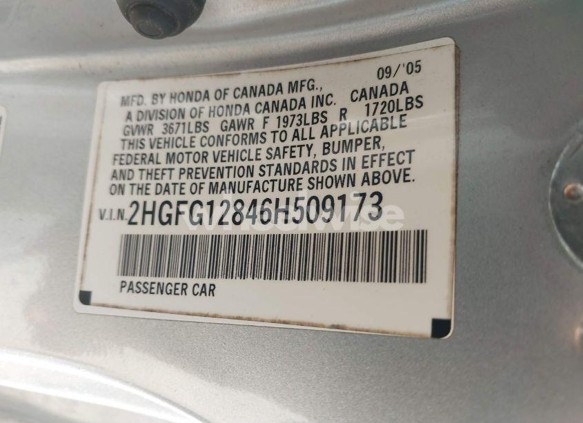 Photo 9 of 2006 Honda Civic EX (VIN 2HGFG12846H509173)