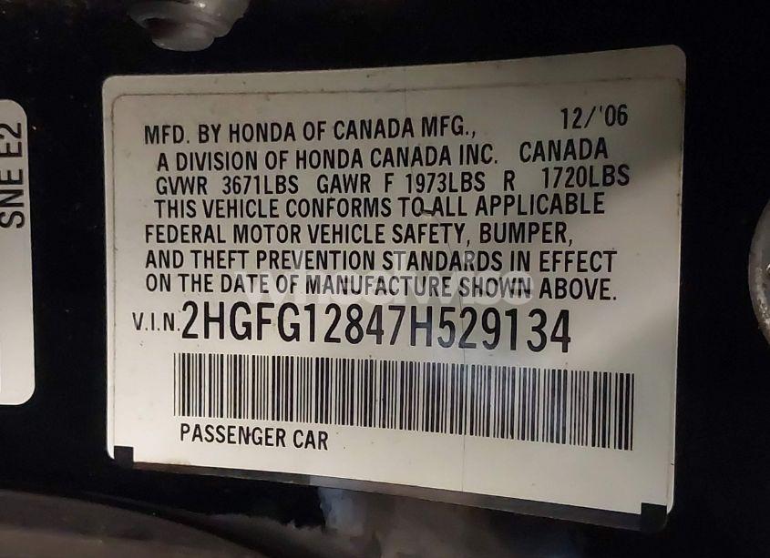 Photo 9 of 2007 Honda Civic EX (VIN 2HGFG12847H529134)