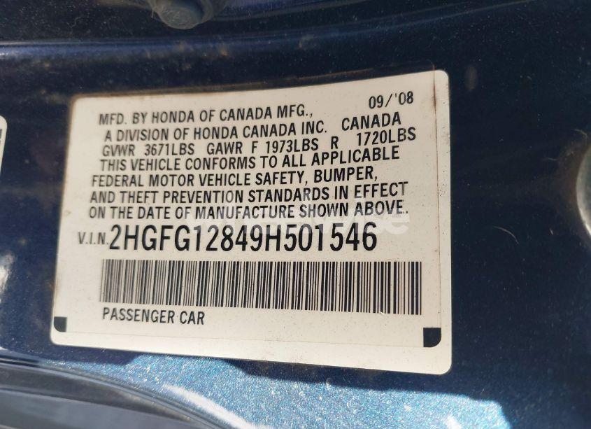 Photo 9 of 2009 Honda Civic EX (VIN 2HGFG12849H501546)
