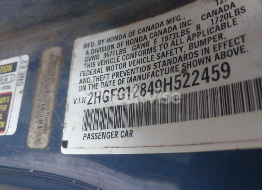 Photo 9 of 2009 Honda Civic EX (VIN 2HGFG12849H522459)