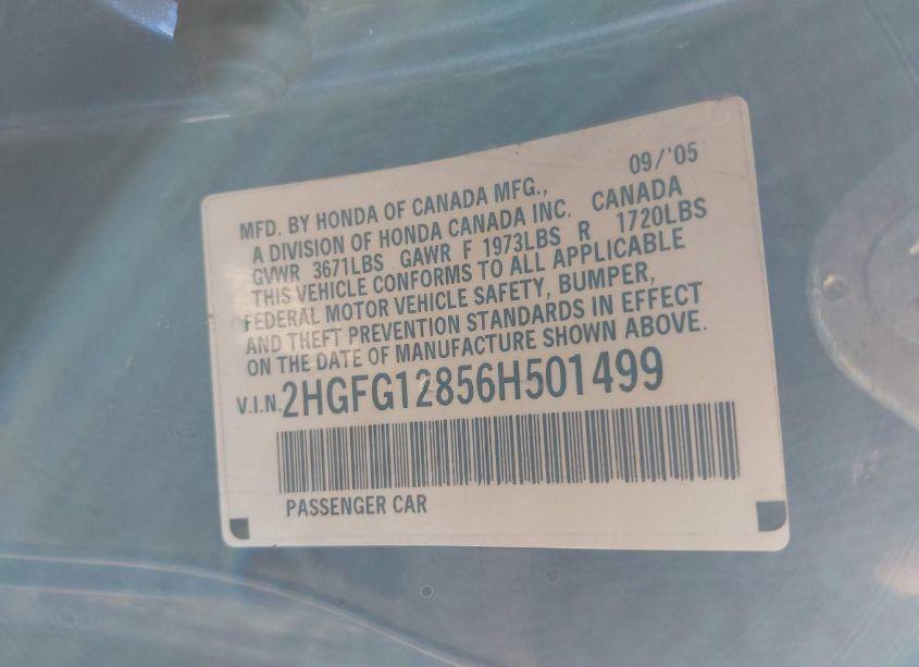 Photo 9 of 2006 Honda Civic EX (VIN 2HGFG12856H501499)