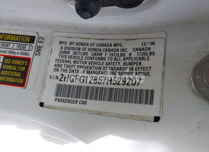 Photo 9 of 2007 Honda Civic EX (VIN 2HGFG12857H529207)