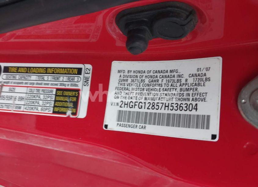 Photo 9 of 2007 Honda Civic EX (VIN 2HGFG12857H536304)