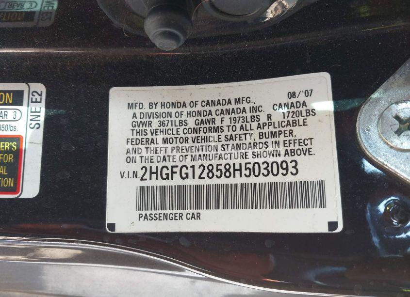 Photo 9 of 2008 Honda Civic EX (VIN 2HGFG12858H503093)