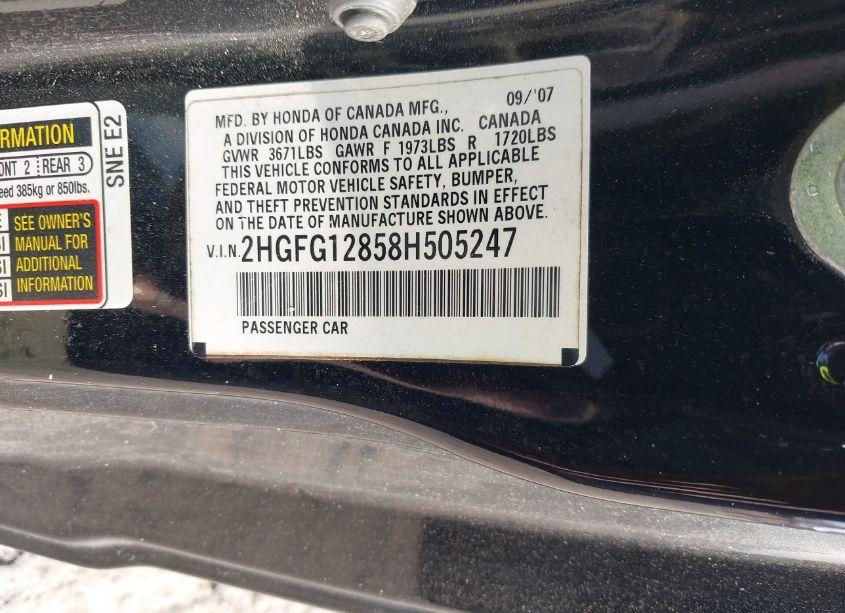 Photo 9 of 2008 Honda Civic EX (VIN 2HGFG12858H505247)