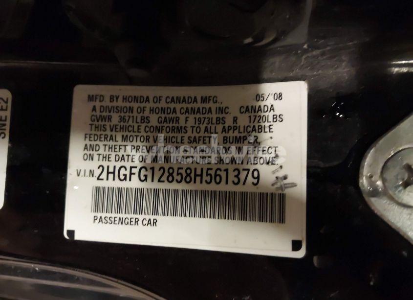 Photo 9 of 2008 Honda Civic EX (VIN 2HGFG12858H561379)