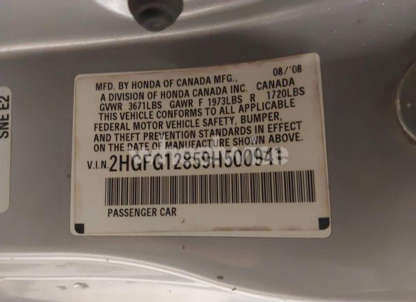 Photo 9 of 2009 Honda Civic EX (VIN 2HGFG12859H500941)