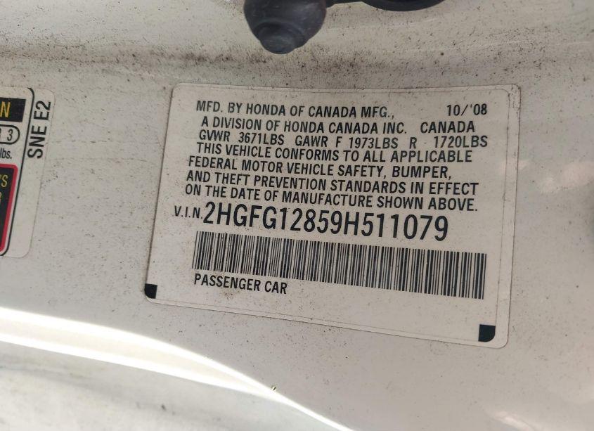 Photo 9 of 2009 Honda Civic EX (VIN 2HGFG12859H511079)