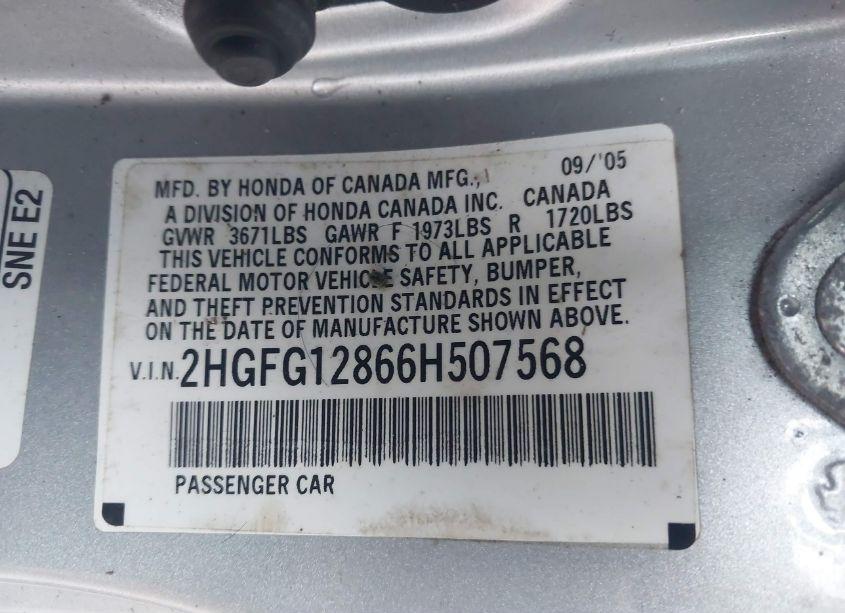 Photo 9 of 2006 Honda Civic EX (VIN 2HGFG12866H507568)