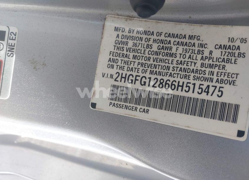 Photo 9 of 2006 Honda Civic EX (VIN 2HGFG12866H515475)